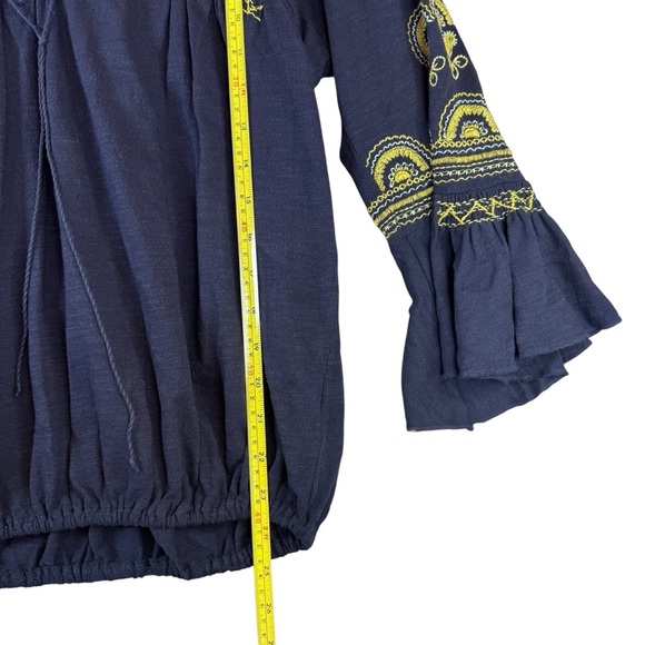 Free People Navy Blue Boho Yellow Embroidered Blouse - Picture 4 of 13